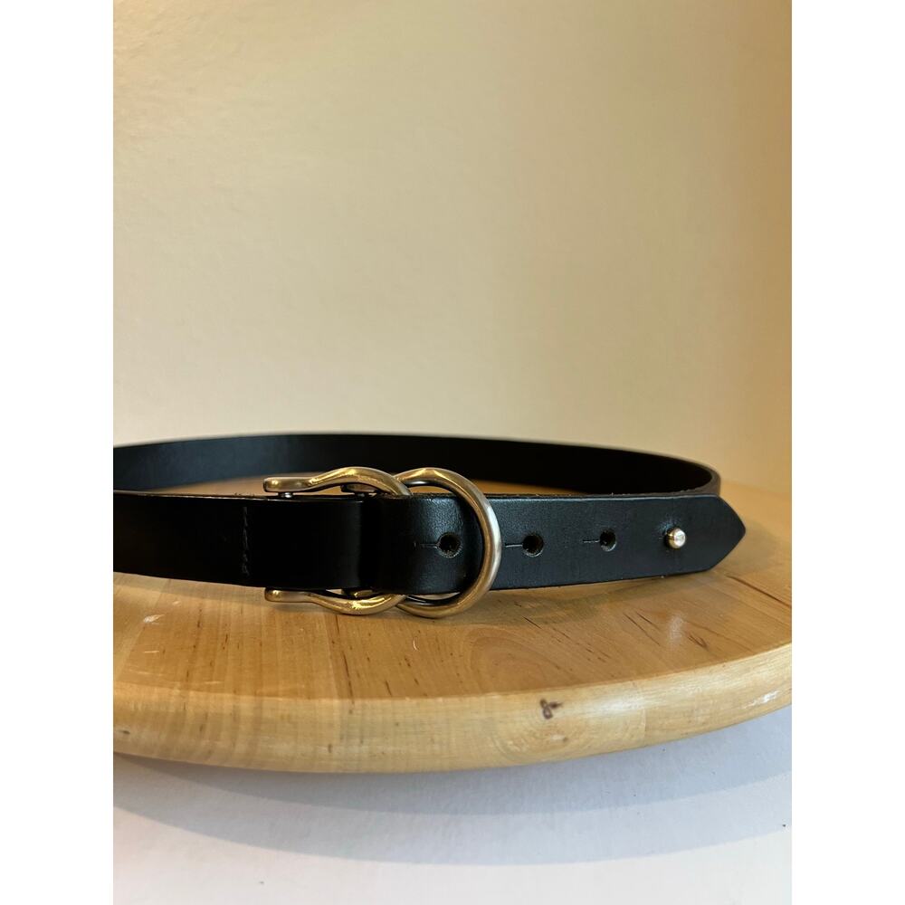 Vintage Y2K Black Genuine Leather USA Made Double Silver Loop Belt Size Small